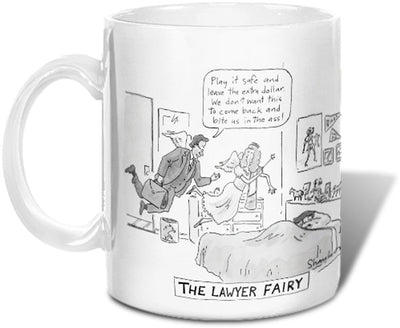 Caption "The Lawyer Fairy" (Fairy enters bedroom of a sleeping child with lawyer who says, 'Play it safe and leave the extra dollar. We donÕt want this to come back and bite us in the ass!')