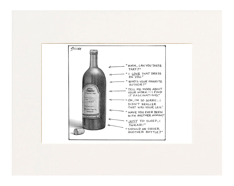 (Wine bottle with eight things to say at different levels of intoxication)
