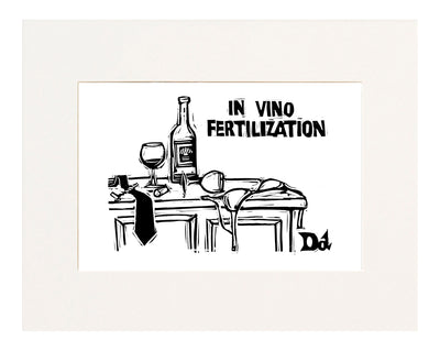 "In Vino Fertilization" (Empty wine bottle and scattered clothing.)
