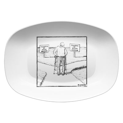  (An elderly man is seen standing next to two arrow signs pointing in opposite directions.)